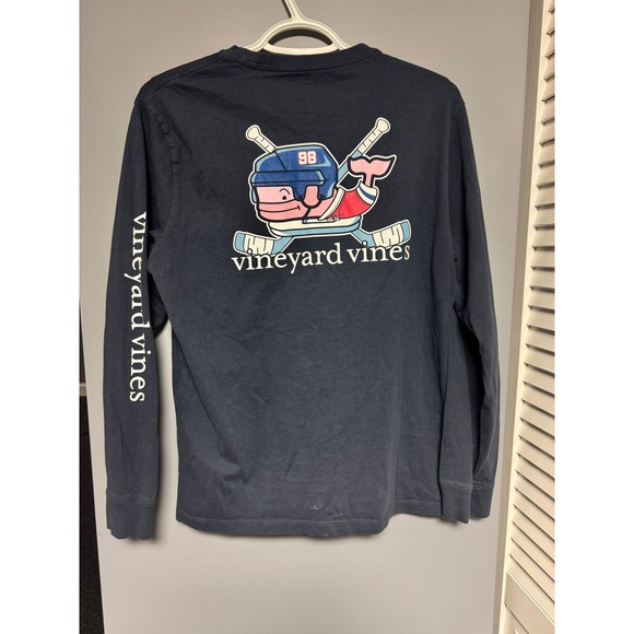 Vineyard Vines Kids Long Sleeve T Shirt Hockey Whale Graphic Navy Blue XL 18 - Picture 5 of 6